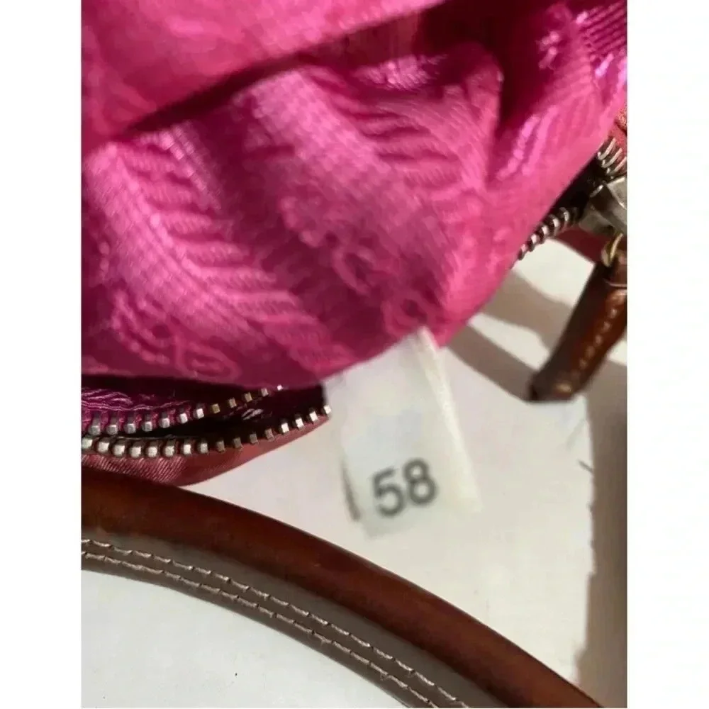 Prada pink distressed nylon hobo handbag
